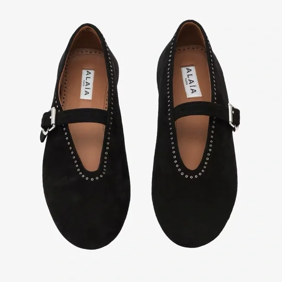 Alaïa black suede ballet flats with strap and rubber sole - so 35 - Picture 2 of 9